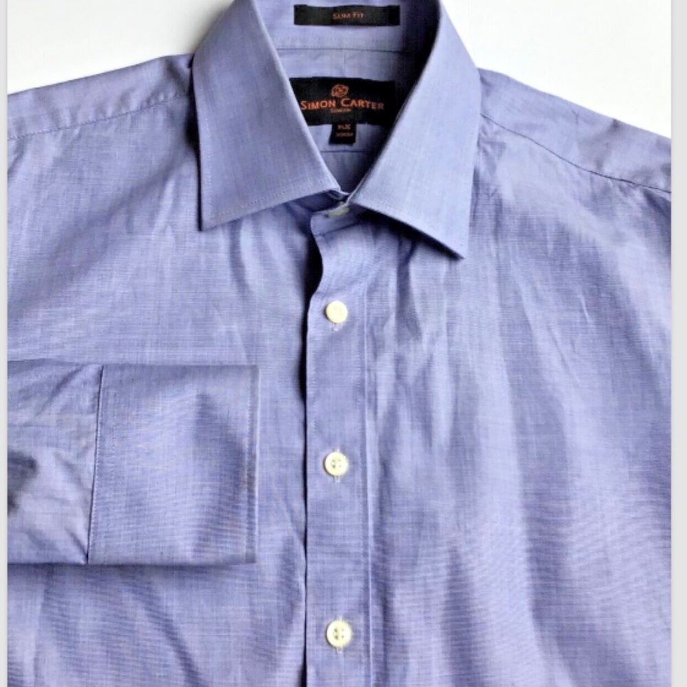 Simon Carter London classic  blue fil a fil slim  cotton shirt Sz 15 .5 ~39 cm